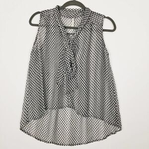 Paper Crane Tie Neck Sheer Patterned Blouse